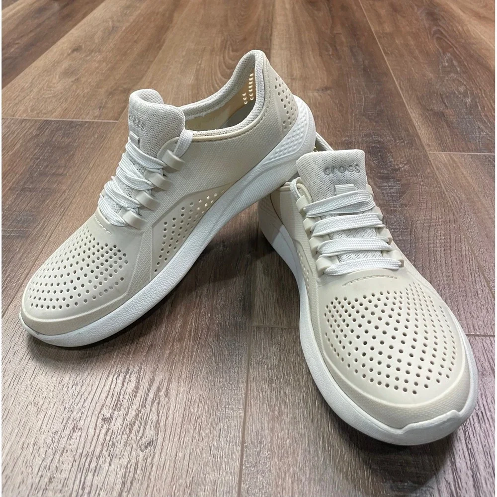 Crocs LiteRide Pacer Womens Shoes Size 7 Beige Beige/White Sneakers 205234